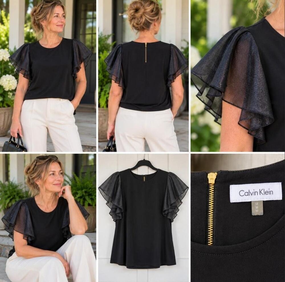 Black blouse with ruffled sleeves
